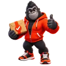 Gorilla mascot with a completed digital order